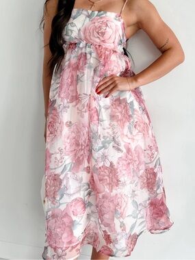 Pink Floral Chiffon Party Dress